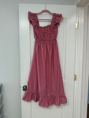 Sim & Sam Red Gingham Ruffle Strap Summer Dress w/Pockets Sz M